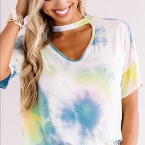 Haptics Pastel Tie Dye Keyhole T-Shirt - #143